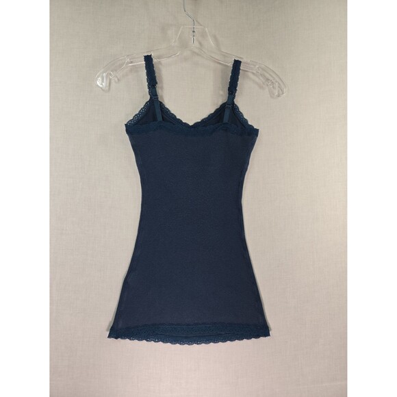 Y2K Aeropostale Cami Tank Top Shelf Bra Lace Trim Blue Ribbed Sz XS Embellished - Picture 5 of 8